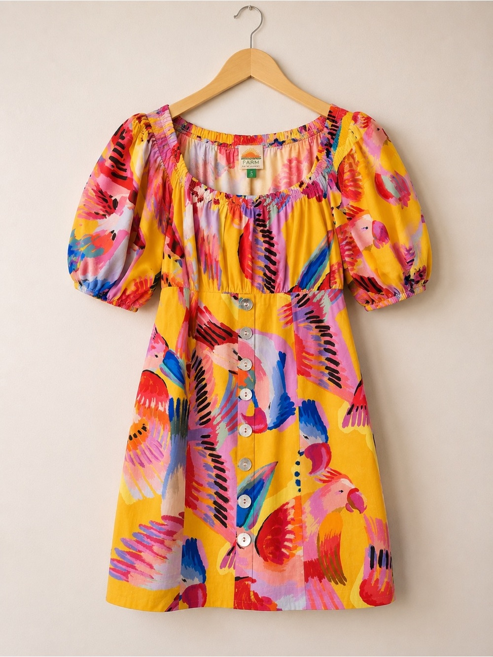FARM Rio Yellow Multicolor Mini Dress with Floral Brushstrokes - Picture 6 of 6